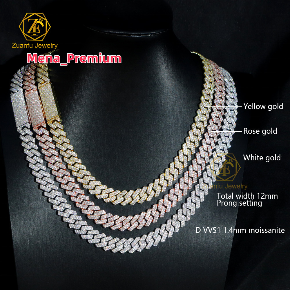 2025Wholesale Mens Stylish Cuban Link Bracelet Necklace 6MM-15MM VVS Moissanite Iced Diamond Hip Hop Style Mens Stylish Cuban