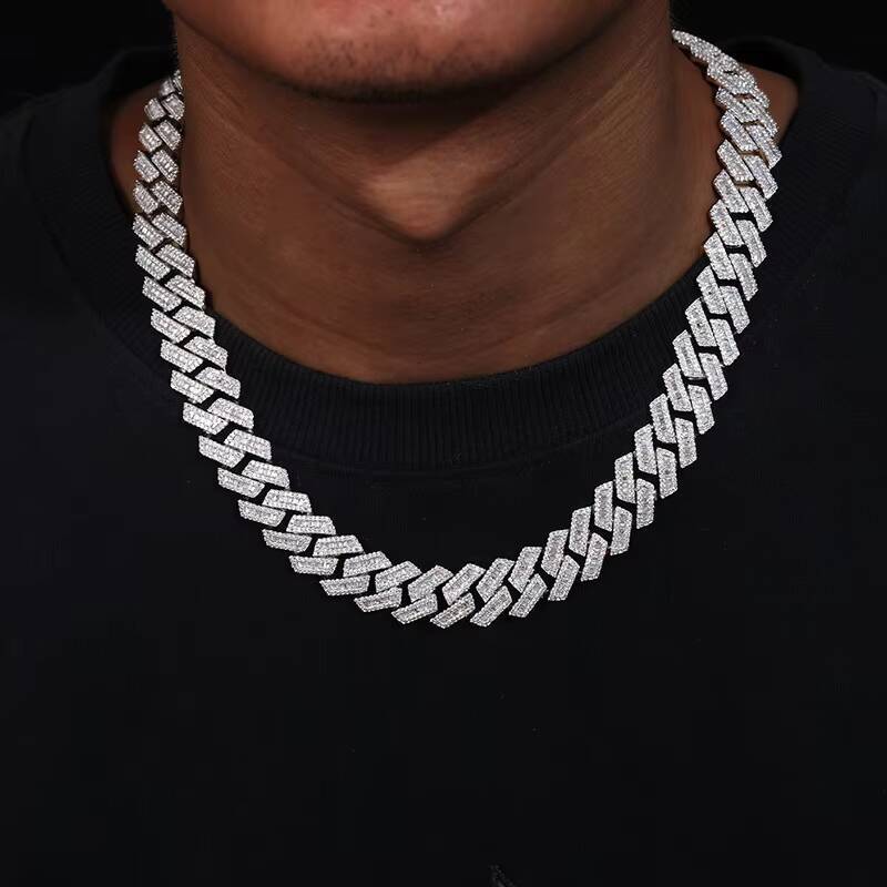New 16mm Rhombus Maimi Cuban Link Chain Mixed CZ Diamond Iced Out Hip Hop Necklace 18K Gold Plated Brass Factory Direct Supply