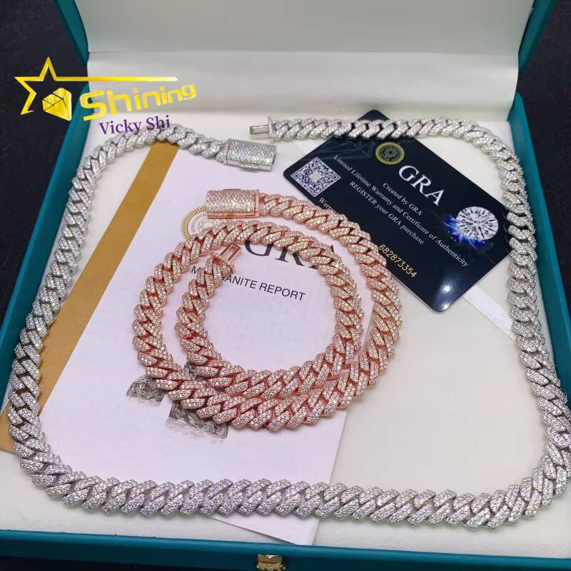 Shining Iced Out Hip Hop Cuban Chain 10MM Width 925 Sterling Silver Moissanite Cuban Link Chain Men Fine Necklace