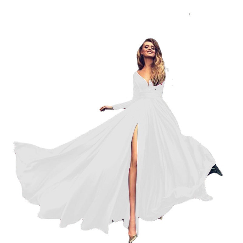 2025 Summer New Women's Dress Milk Silk Sexy Deep V Long Sleeve Dress trend New Designer Dress