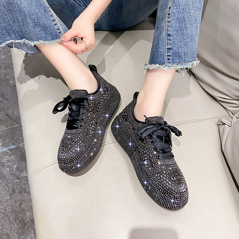 Autumn Water Diamond Thick Bottom Shining Crystal Sports Shoes Luxury Designer Shoes Trendy Casual Flat Shoes Thick soled Designer Casual Shoes zapato