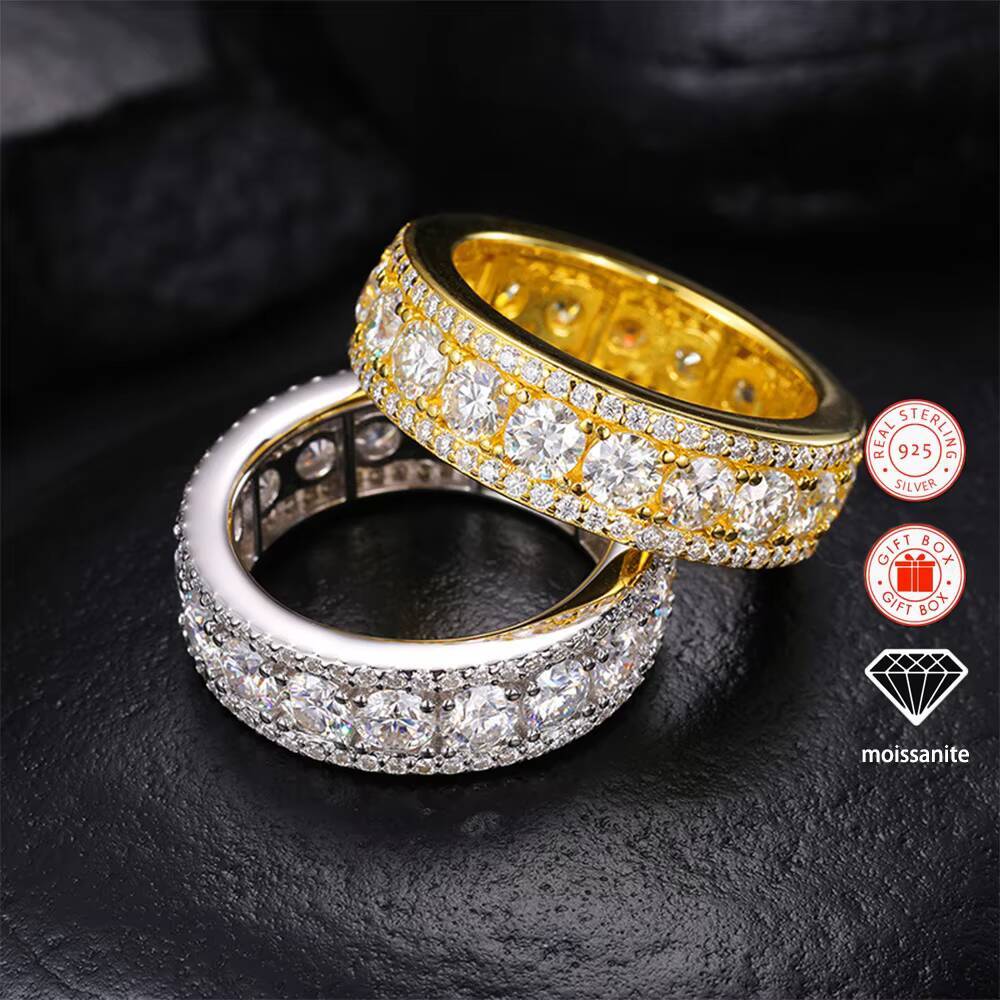 1pc Fashion Fine Jewelry Ring Inlaid Moissanite S925 Sterling Silver Ring Mens Hip Hop Style Shiny Ring