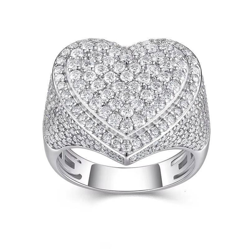 Iced Out Heart Moissanite Ring S925 Silver 18K Gold Plated Factory Direct Trendy Hip Hop Jewelry for Women Gift Design Ring