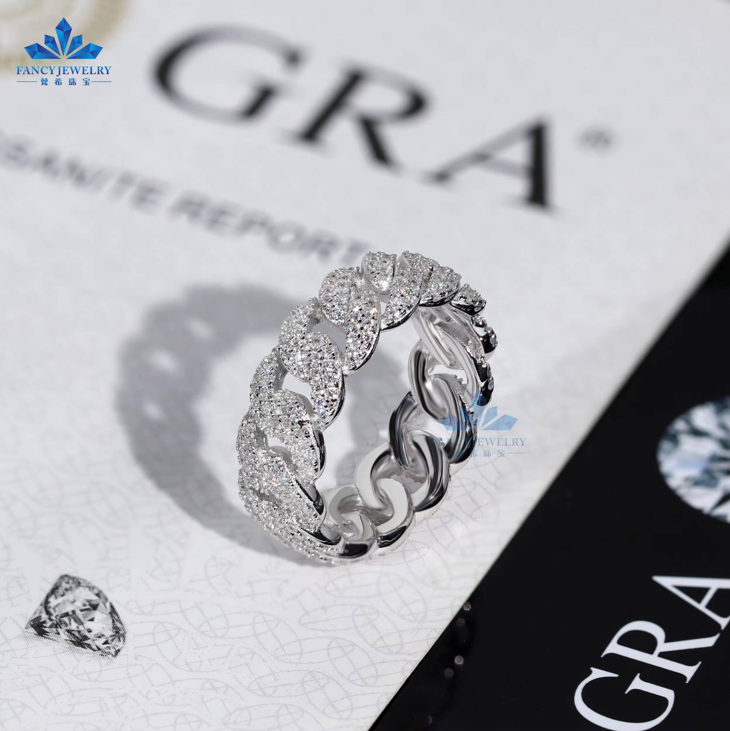 925 Sterling Silver Moissanite Diamond 7mm Hiphop Rings Classical Design Cuban Shape Quality Certified Weddings Parties Daily