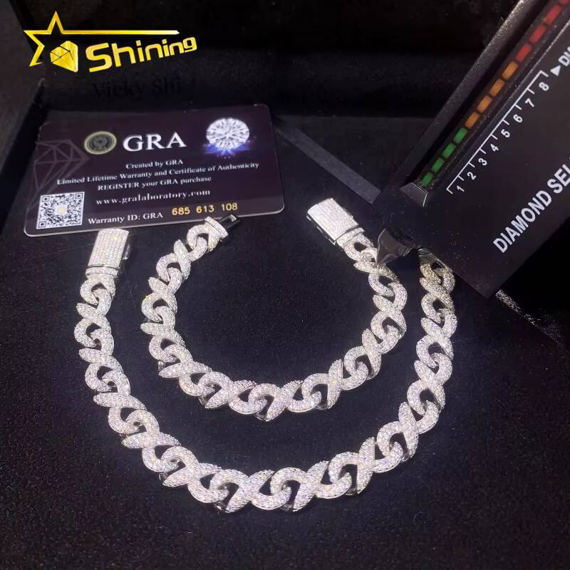 New Arrival Hip Hop Cuban Chain 925 Silver 10MM VVS Moissanite Cuban Bracelet Iced Out Infinity Cuban Link Chain