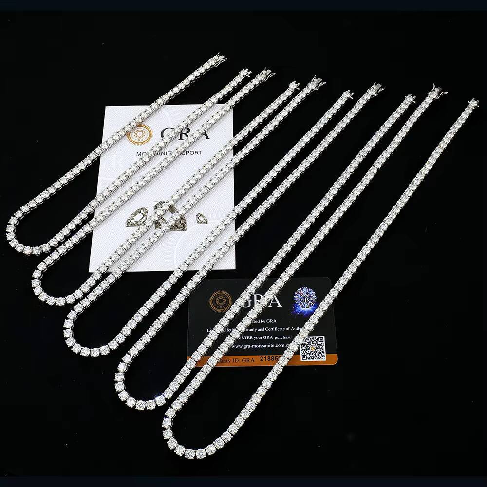 WUZHOU High Quality 5mm Iced Out VVS Rhodium Plated S925 Jewelry Necklace Gra Certified Mossanite Moissanite Tennis Chain