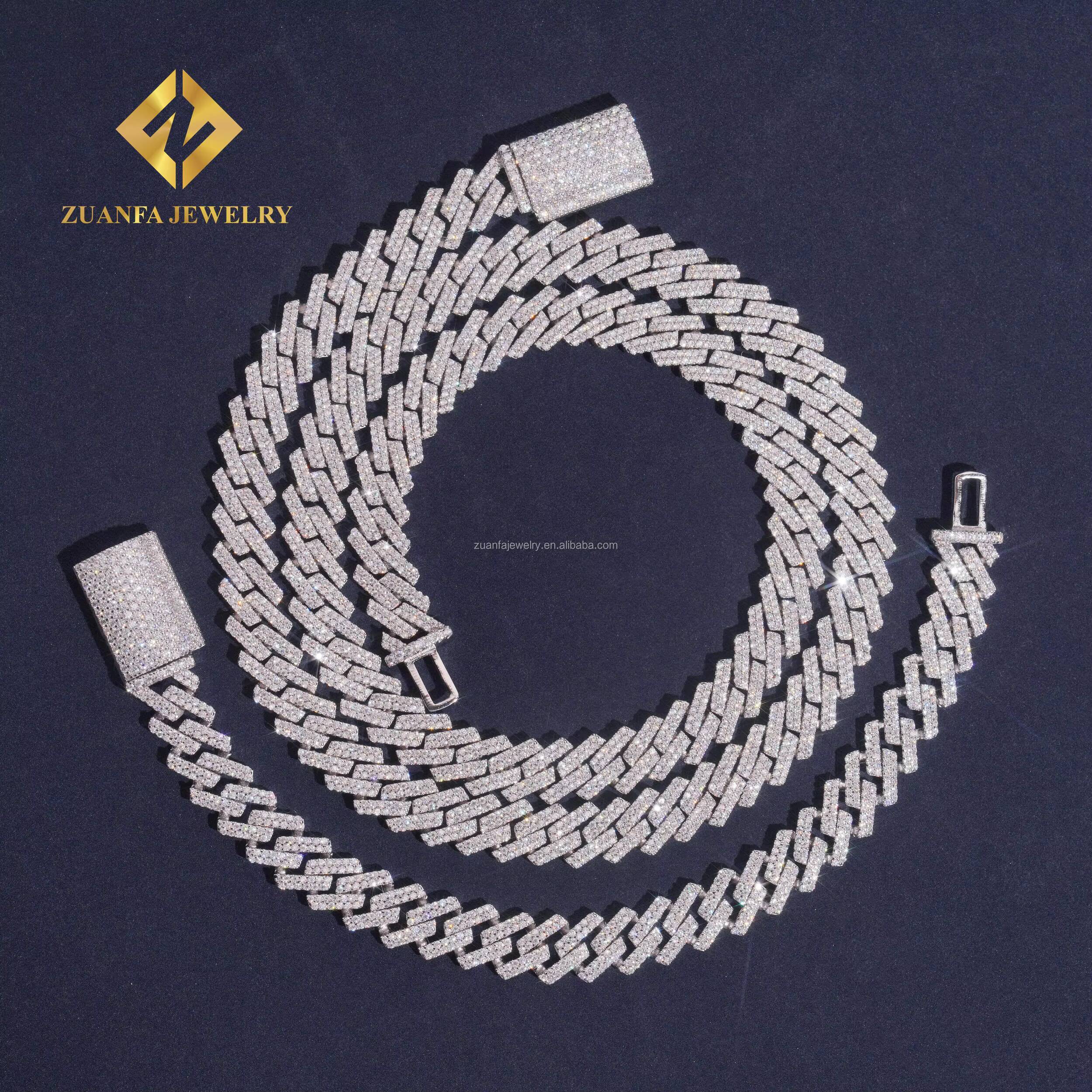 Best Selling Popular Rapper Jewelry 10mm Two Rows Solid Silver 925 Iced Out Hip Hop VVS1 Moissanite Miami Cuban Link Bracelet