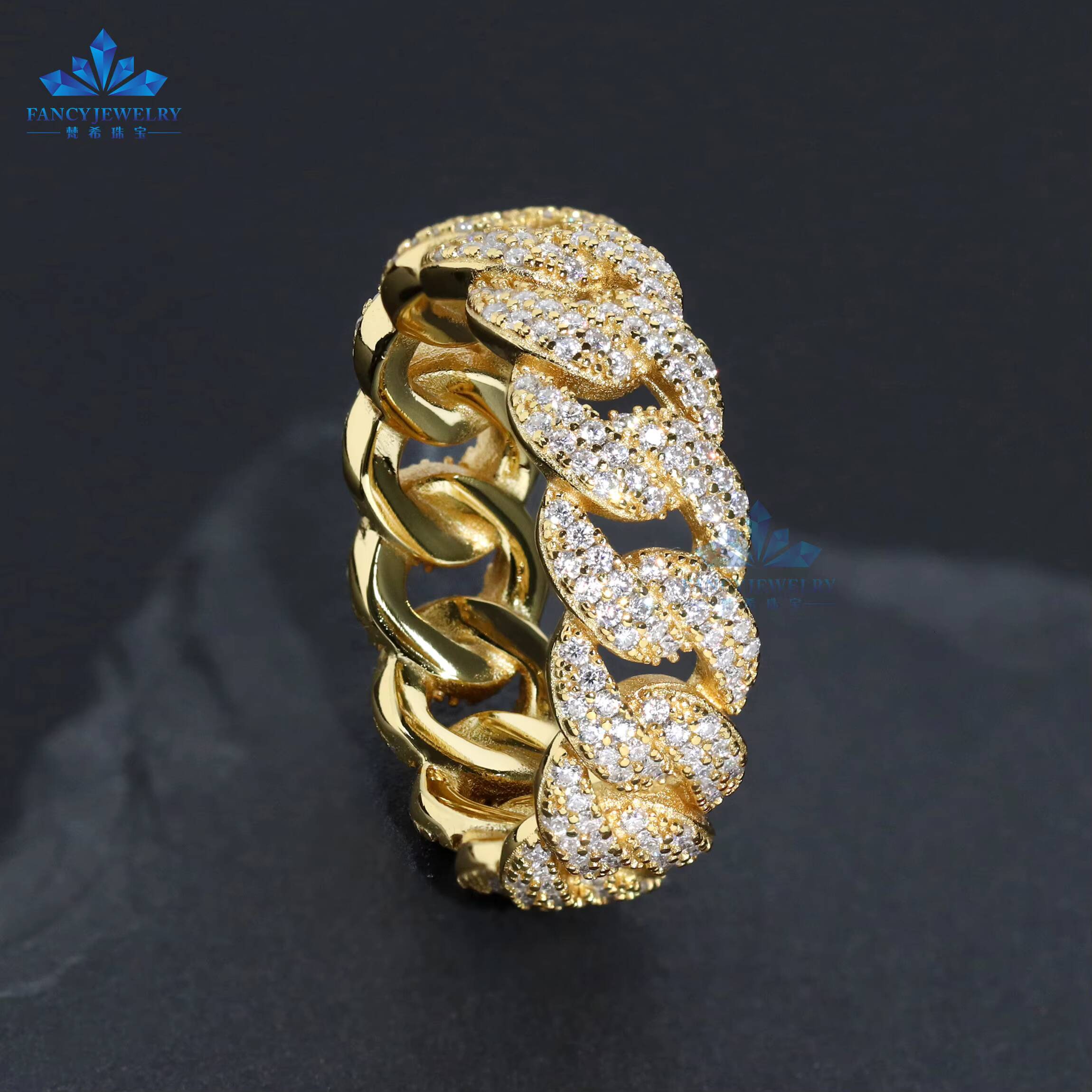 925 Sterling Silver Moissanite Diamond 7mm Hiphop Rings Classical Design Cuban Shape Quality Certified Weddings Parties Daily