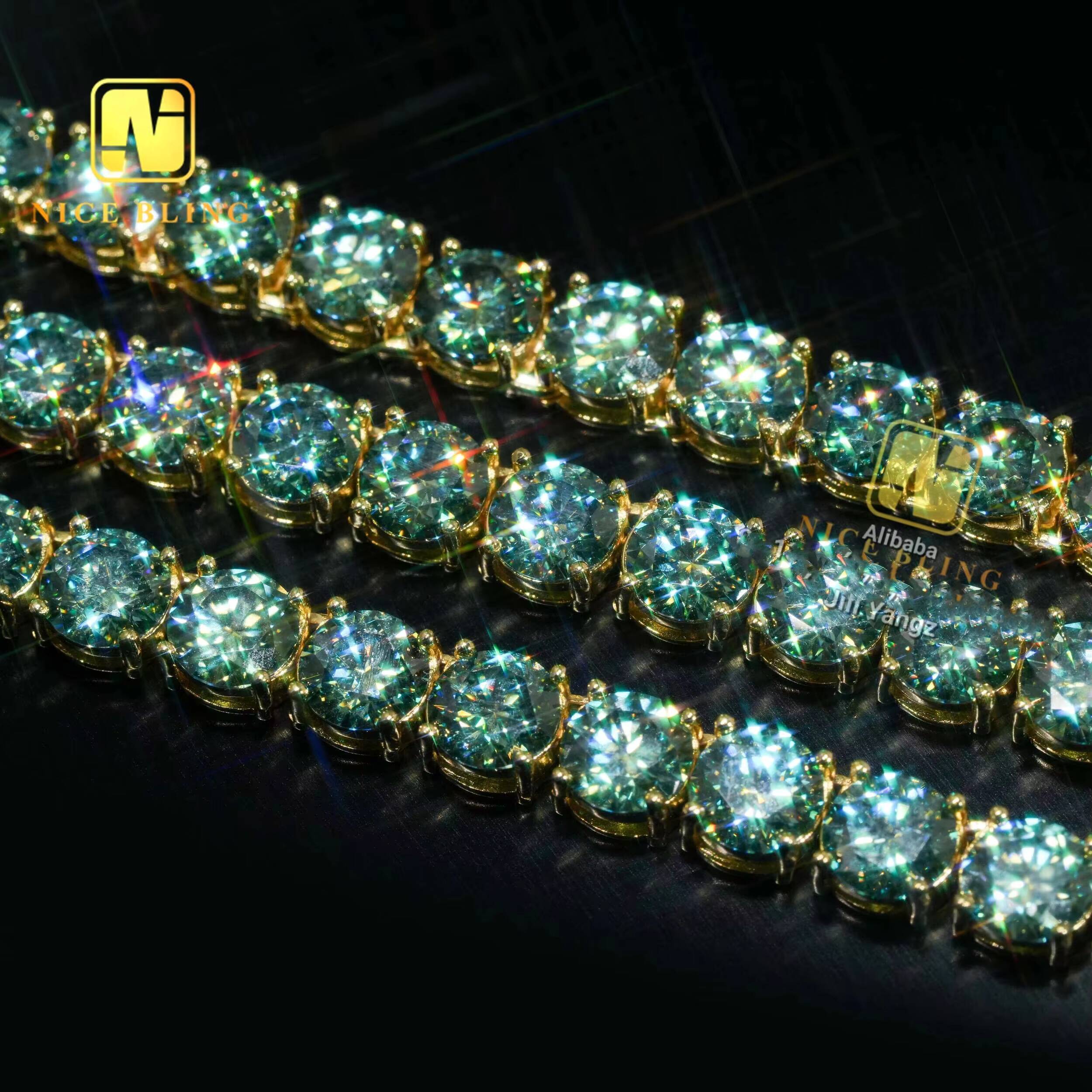 Ready Stocks High Fashion Pass Diamond Tester 5mm Dark Blue Green Moissanite Tennis Necklace Bracelet Hip Hop Jewelry