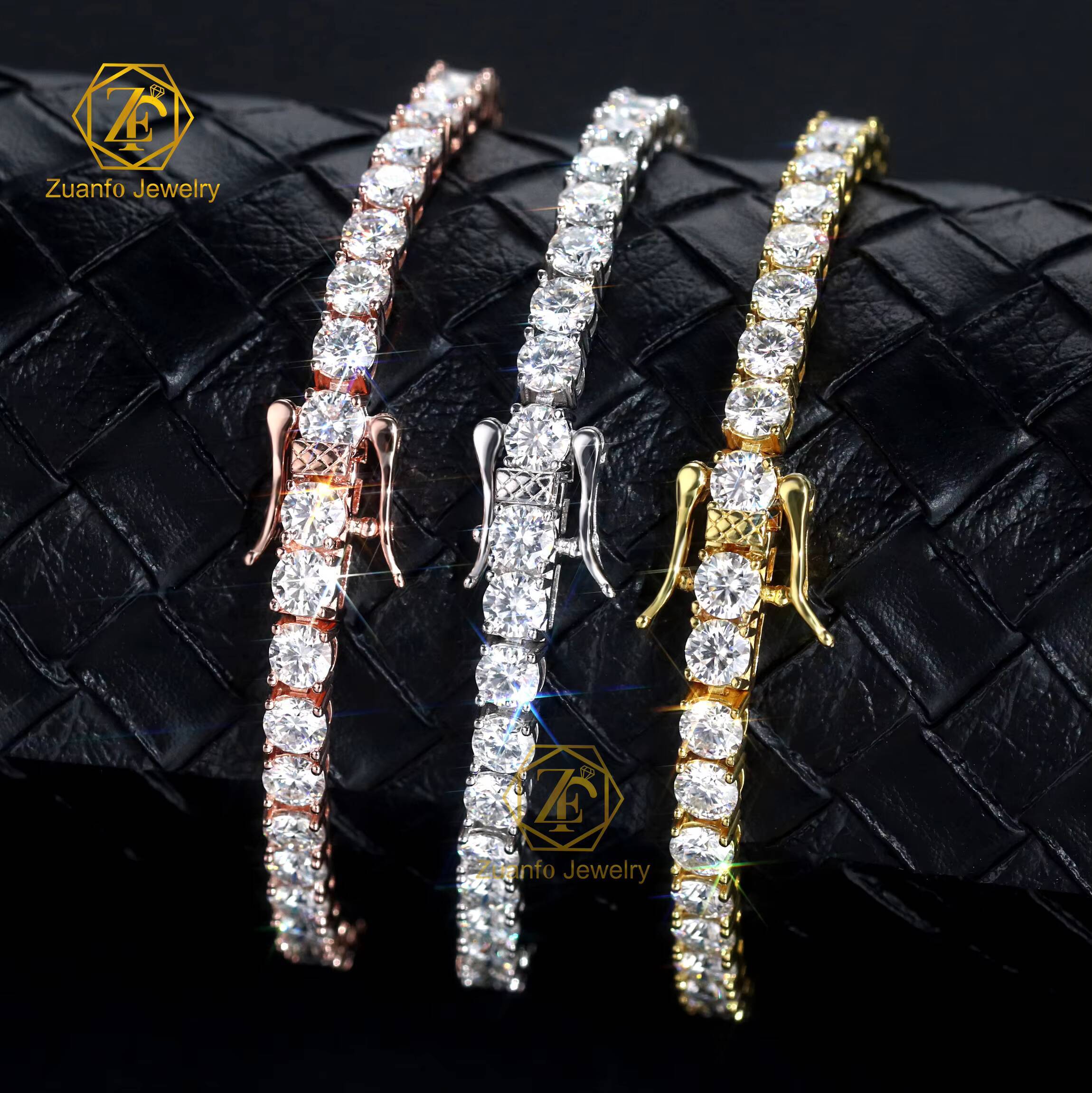 Women Jewelry VVS 2mm 3mm 4mm 5mm Moissanite Diamond Tennis Bracelet Rose Gold Plated 925 Sterling Silver Tennis Chain Bracelet