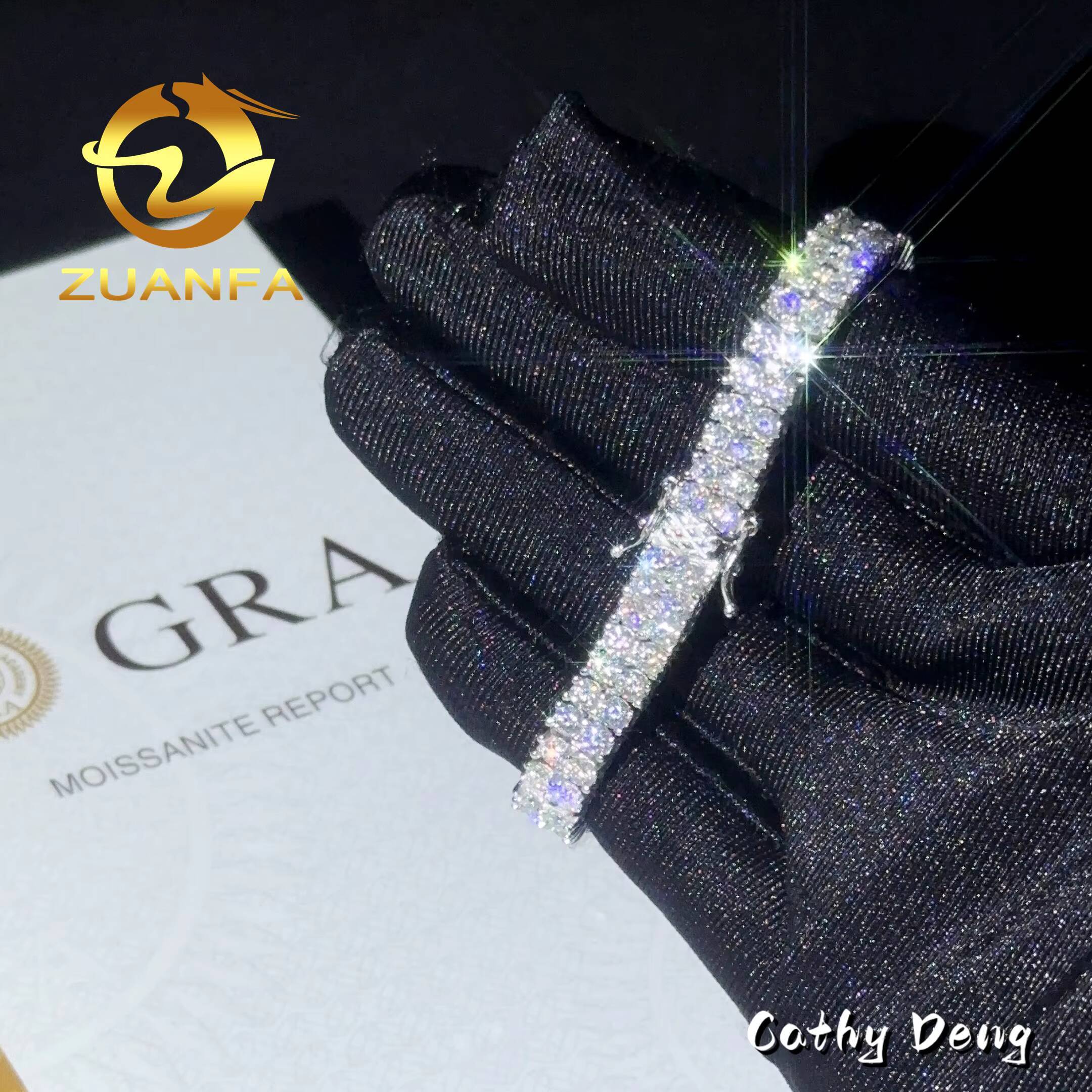 Fashion Jewelry 2 Rows 3mm Moissanite Tennis Bracelet Hip Hop Bracelet Silver 925 Pass Diamond Tester Iced Out Tennis Bracelet