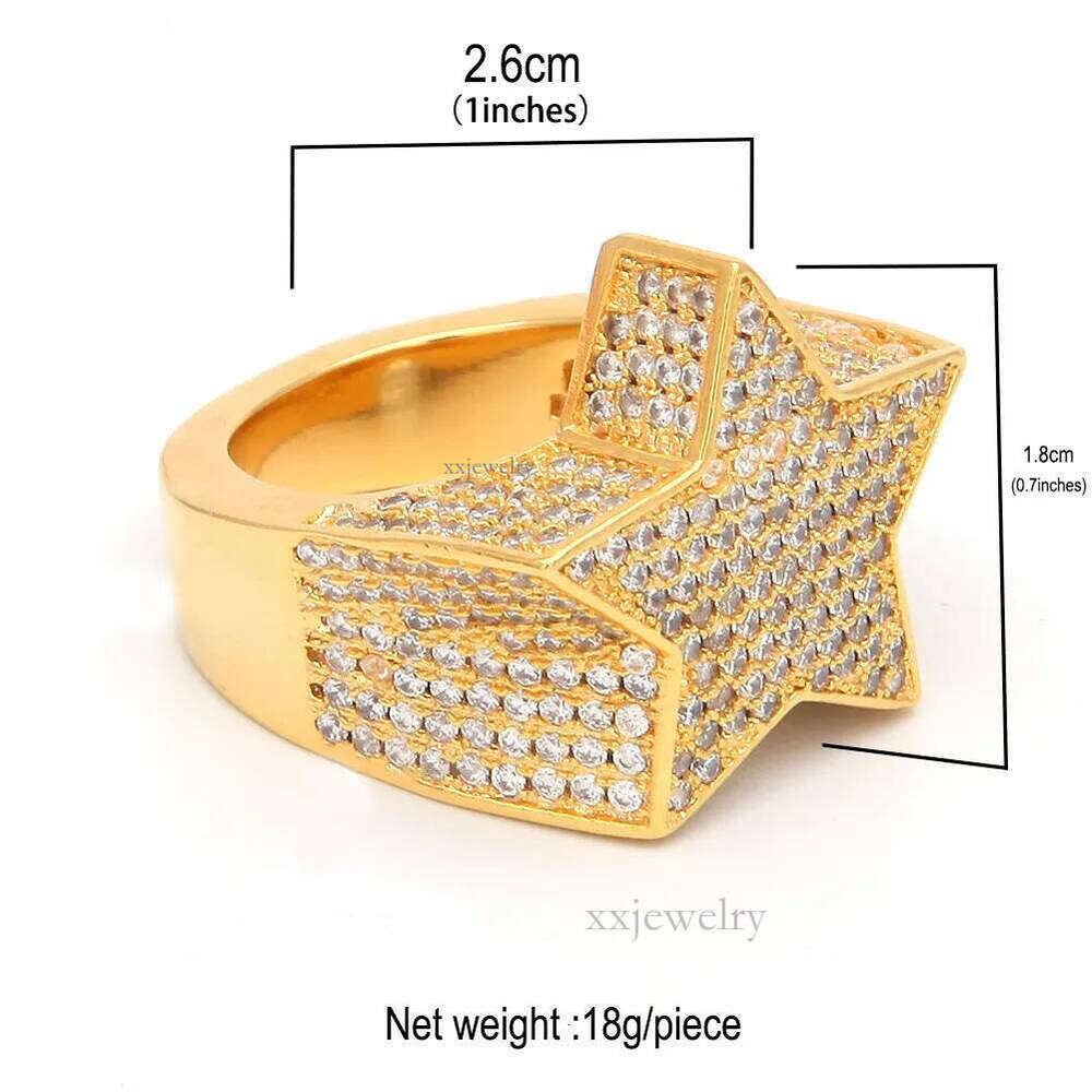 men's passed GRA Dia Five-pointed Men's star Hip Hop trendy moissanite dia gold sterling sier cuban women ring