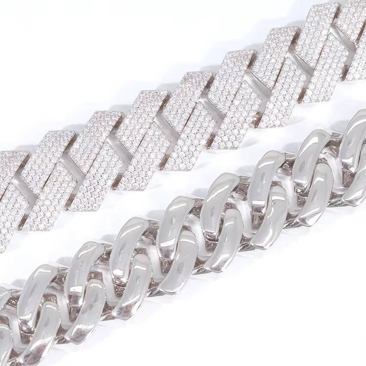 20mm Wide 4rows Fashion Design Custom 925 Sterling Silver VVS Moissanite Diamond Man Cuban Link Chain
