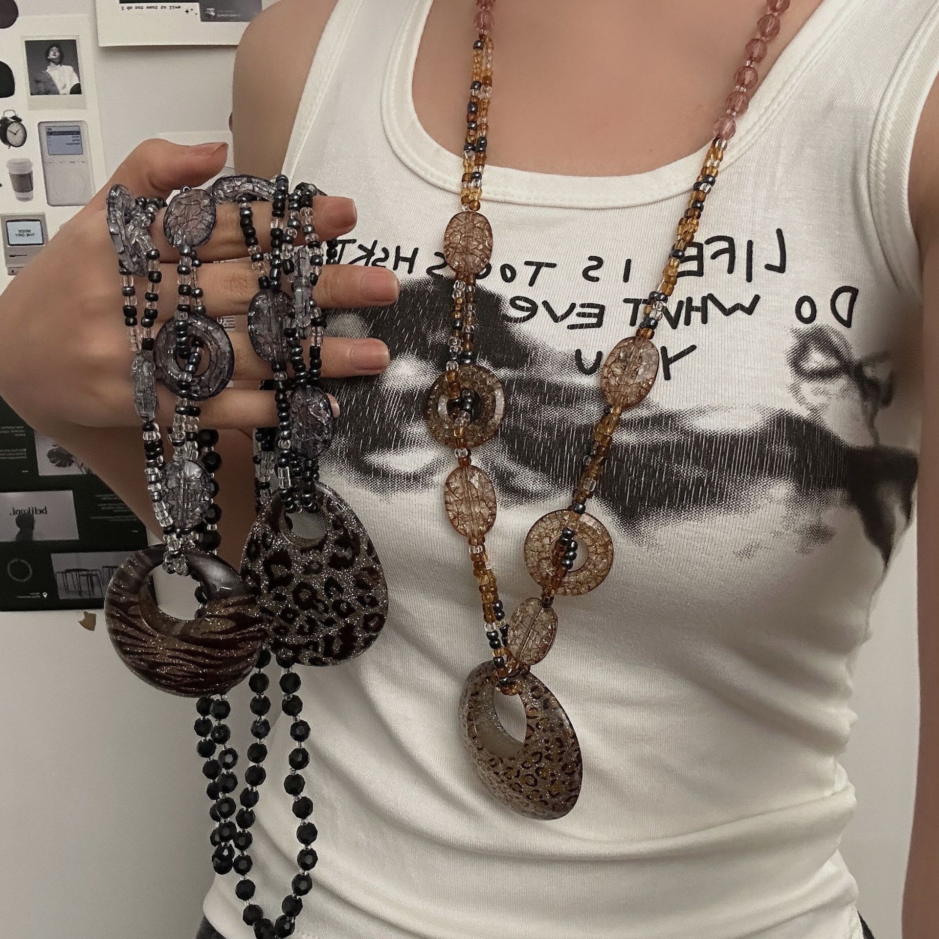 Women's Vintage Tribal Leopard Print Pendant Necklace Y2K Long Collarbone Chain Edgy Alternative Statement Jewelry for Women