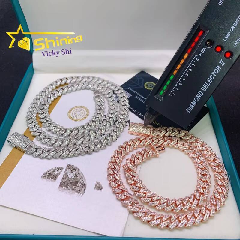 Shining Iced Out Hip Hop Cuban Chain 10MM Width 925 Sterling Silver Moissanite Cuban Link Chain Men Fine Necklace