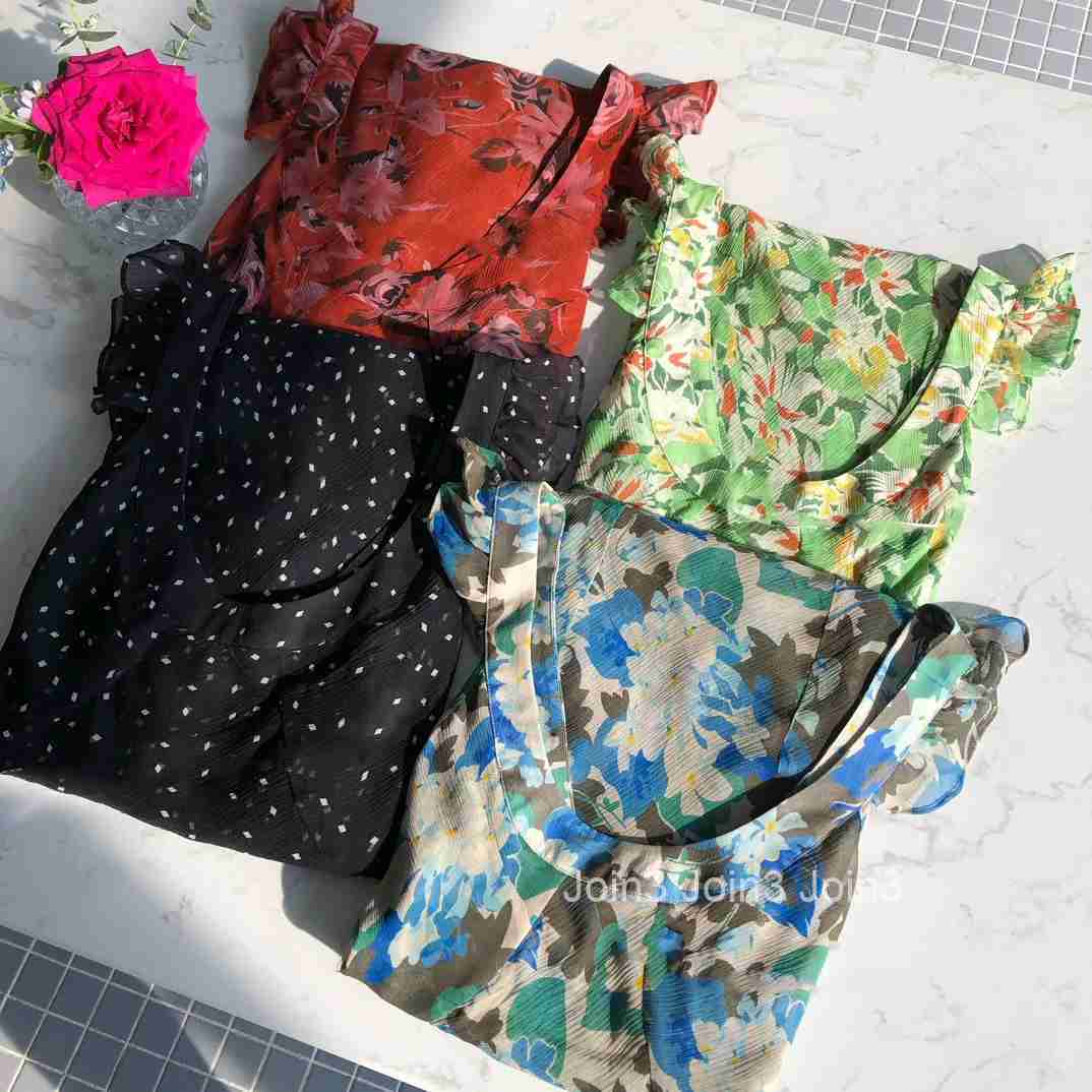 Ladies High-end Slik Printing Midi Dress With Ruffled Detail