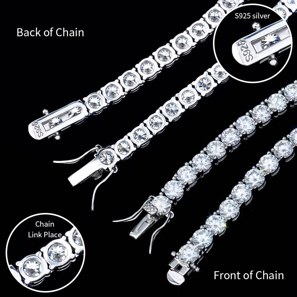 Hip Hop Jewelry Pass Diamond test Marquise square Cluster Moissanite Diamond 925 Sterling Silver Tennis Chain with Side Ice