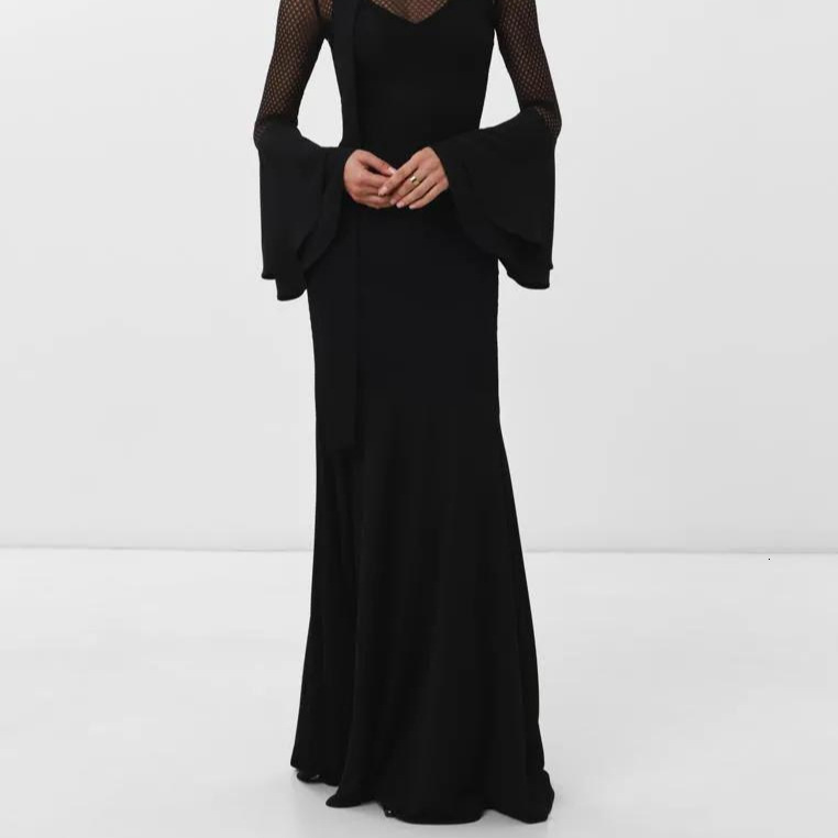 2025 European and American style niche elegant dress autumn high waisted tight fitting women's fashion S hollowed out round neck banquet long new