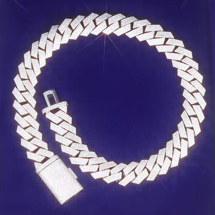 20mm Wide 4rows Fashion Design Custom 925 Sterling Silver VVS Moissanite Diamond Man Cuban Link Chain