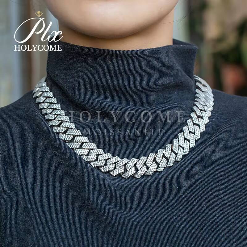 GRA 925 Silver Ice Out 12mm 15mm 18mm 20mm VVS Diamond Cuban Link Chain Mens Moissanite Rapper Hip Hop Chain Cuban Link