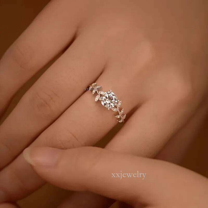Cluster Rings 1 Moissanite Dia Leaf Wedding Band For Women Sterling Sier Plated White Gold Promise Engagement Ring