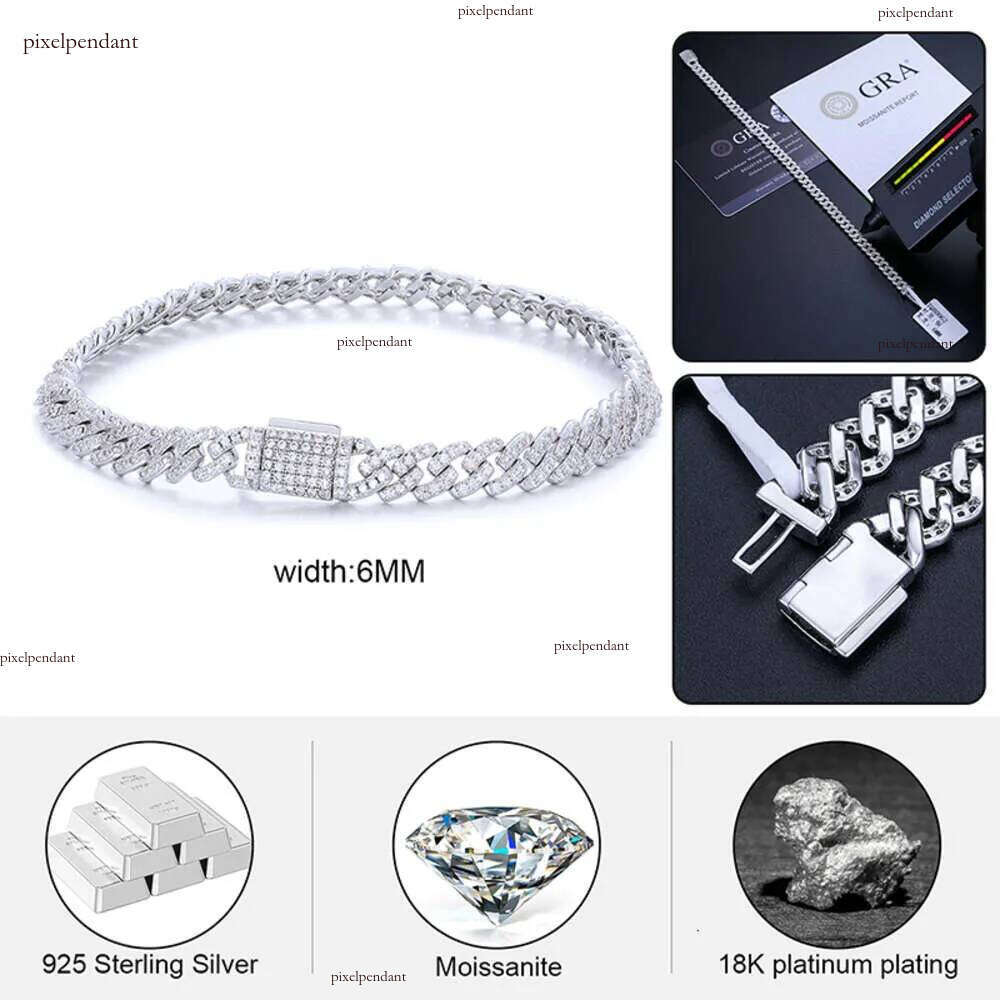 designer necklace bracelet hip hop rock Solid Sterling Sier Created moissanite dias cuban bracelets for men women fine jewelry Drop shipping 6MM
