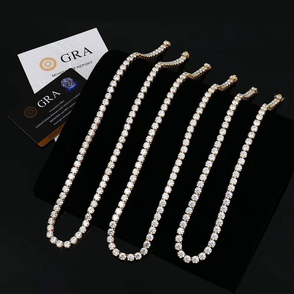 Vvs Hiphop Buckle 6mm Cluster Gold Plated Women Tennis 925 Sterling Silver Mossanite Moissanite Diamond Fashion Chains Necklaces