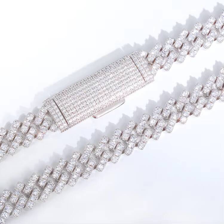 Wholesale Price 10mm Wide Single Row VVS Moissanite Diamond 925 Silver Cuban Link Chain for Mans Hip Hop Rapper Necklace