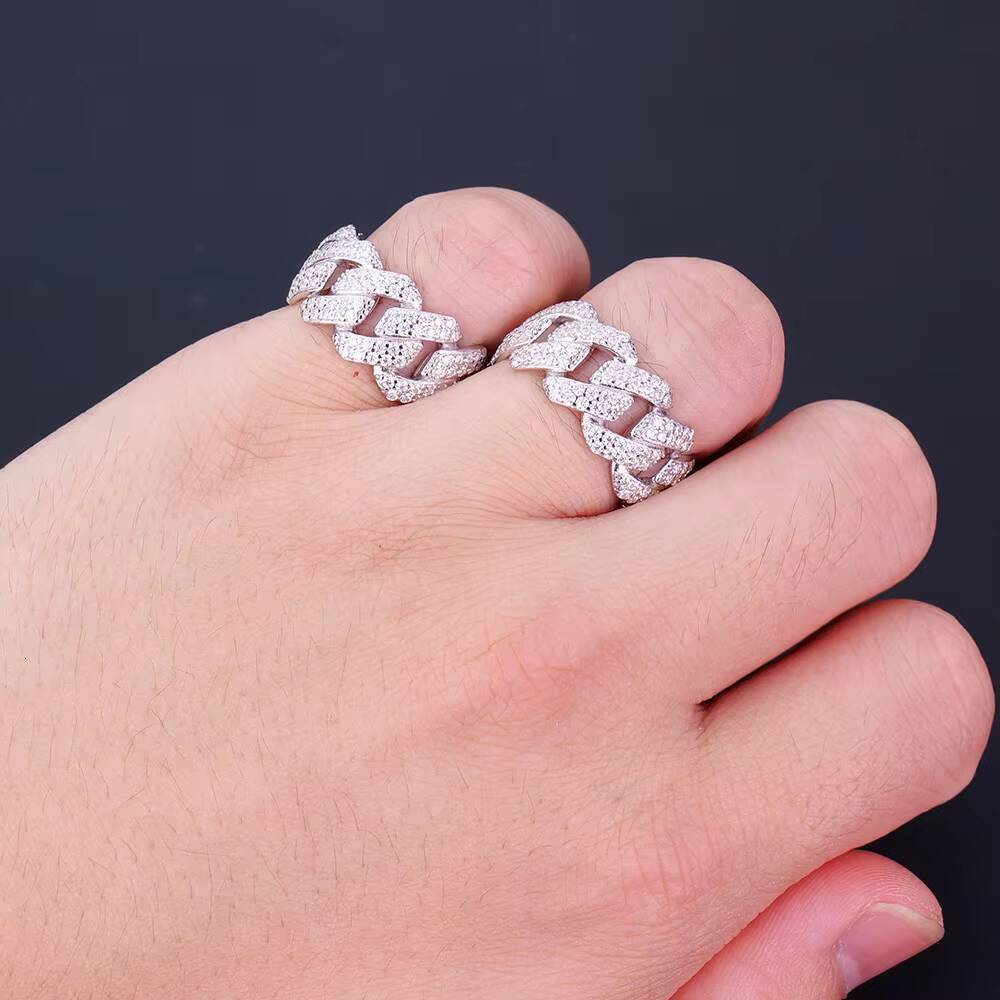 Cuban Ring Hiphop 925 Silver Moissanite D VVS1 Pass Diamond Test Wholesale Jewelry Factory Party Jewelry for Men