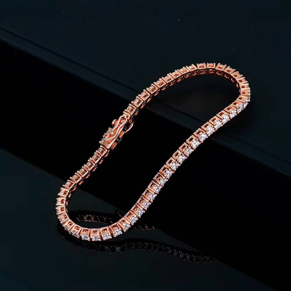 Girls 3mm Luxury Jewelry Rose Gold Plated S925 Silver Iced Out Diamond Mossanite Moissanite Tennis Chain Bracelet for Men Women