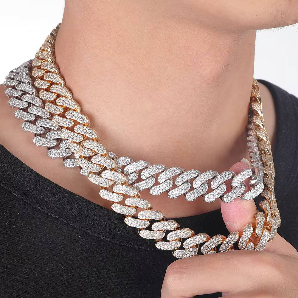 Most Popular Classic Design 18mm 925 Silver VVS Moissanite Iced Out Cuban Link Chains for Men Gold Plated Necklace