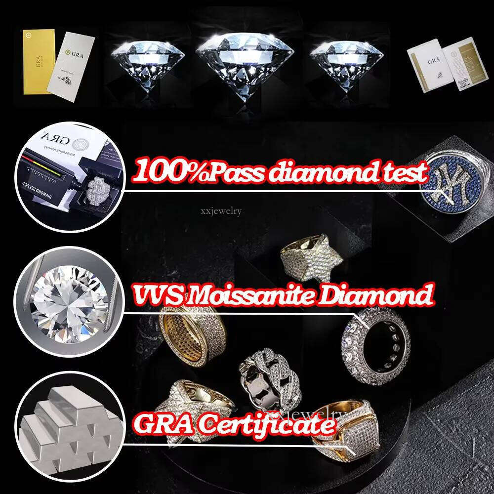 Hiphop Iced Out Two Tone Cluster Square Sier VVS Baguette Dias Moissanite Mens Ring