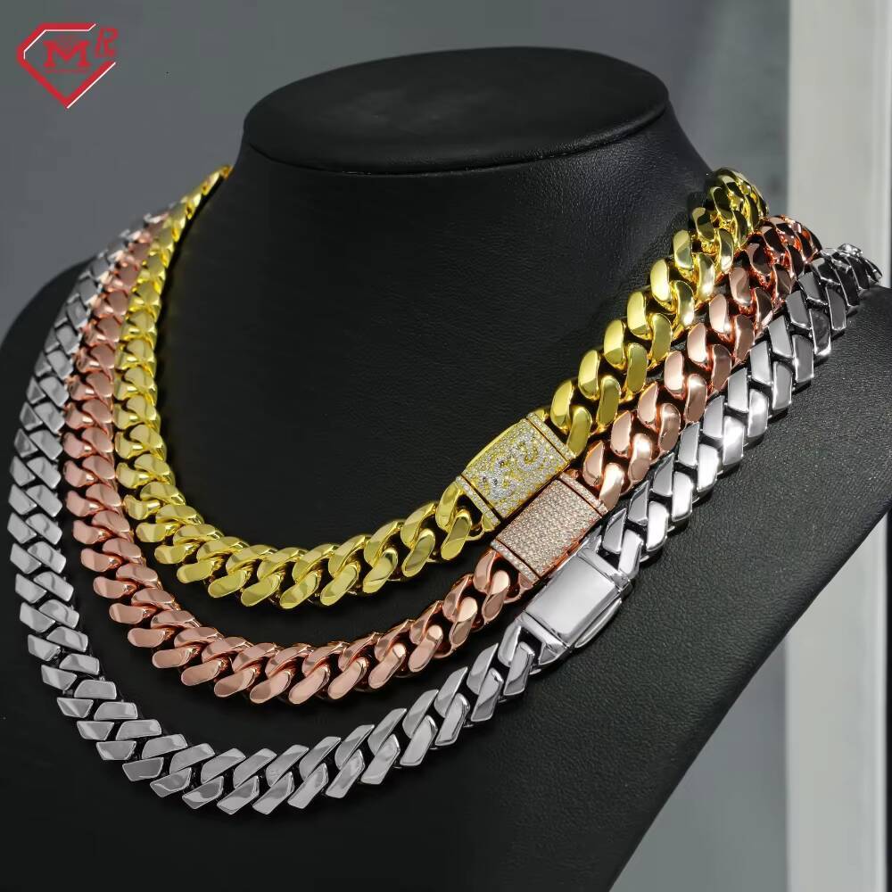 Hip Hop Moissanite Clasp Cuban Link Chain Plating 12mm Necklace Men 925 Silver Cuban Chain