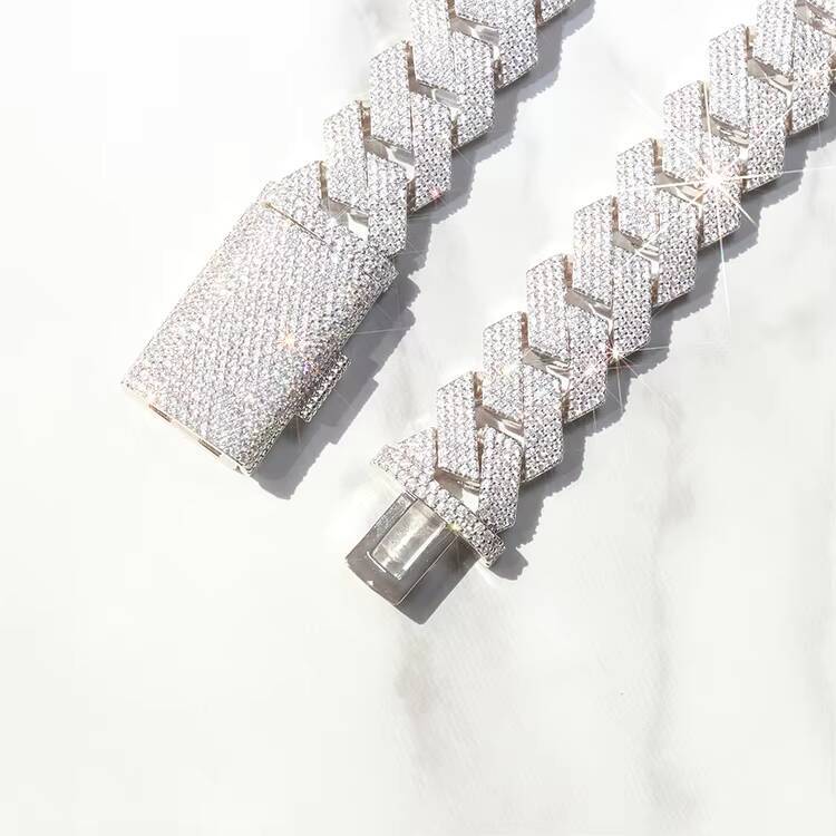 20mm Wide 4rows Fashion Design Custom 925 Sterling Silver VVS Moissanite Diamond Man Cuban Link Chain