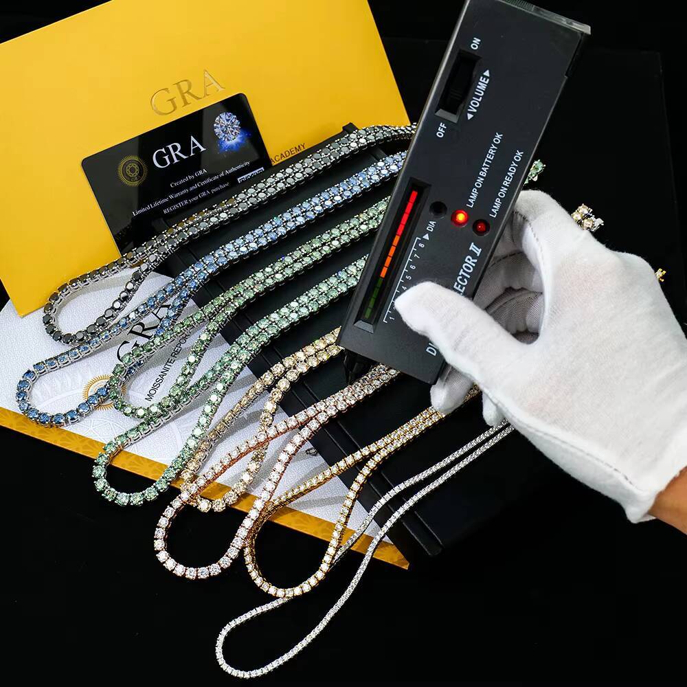 Moissanite Colored Tennis Necklace 925 Sterling Silver VVS Pass Diamond Test Hip Hop Jewelry Fashion Mysterious Style for Men