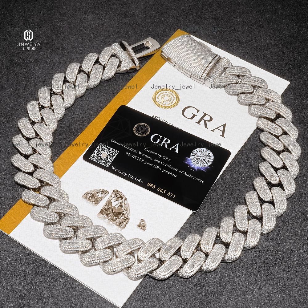 Factory Direct 20mm White Gold Plated Mens Necklace Luxury 925 Silver Cuban Link Chain with Zircon Elegant Design Jewelry