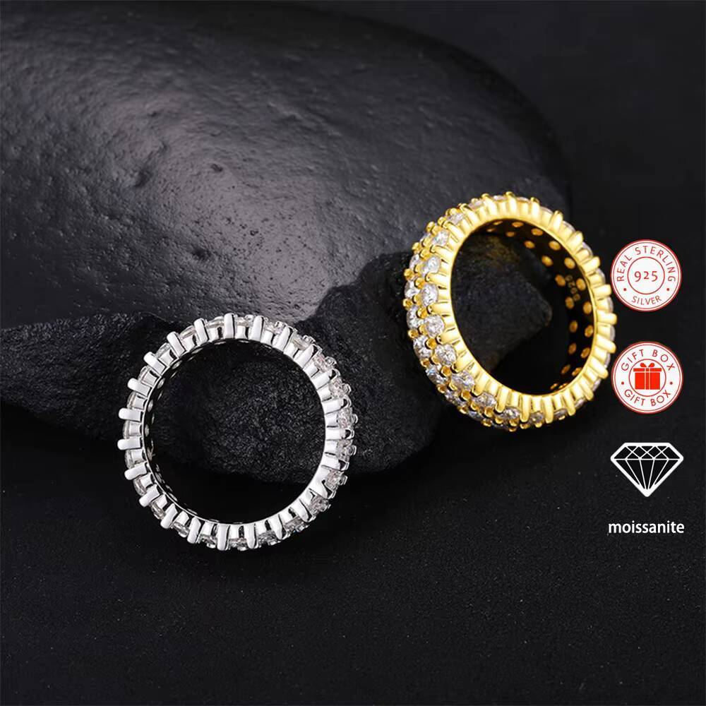 1pc Inlaid 1ct Round Cut 3MM Moissanite Wedding Ring 925 Sterling Silver Engagement Rings