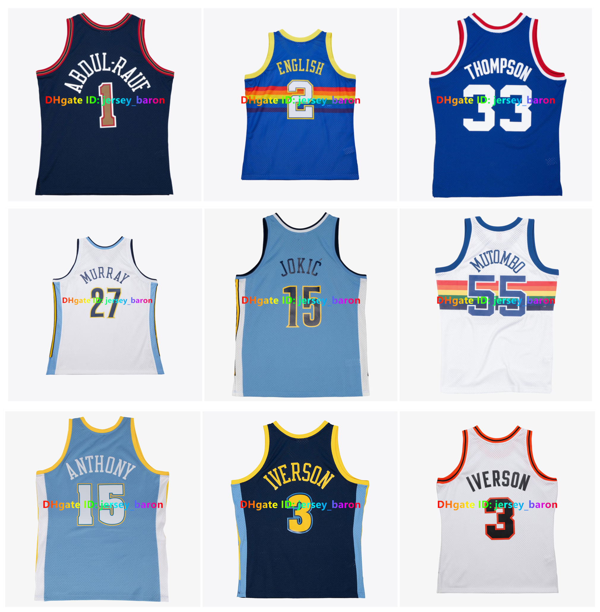 Allen Iverson Anthony Mahmoud Abdul-Rauf Nugget Basketball Jersey basket maillot David Thompson Alex English Dikembe Mutombo Jokic Jalen Rose Fat Lever Size S-3XL