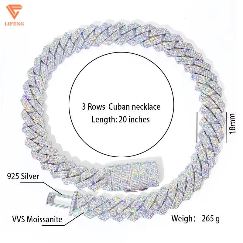18MM Moissanite Chain Hiphop Men Cuban Link 925 Sterling Silver Iced out Diamond VVS Necklace