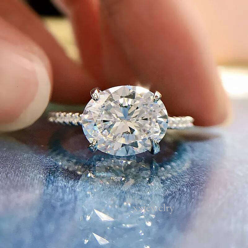 Oval Cut 3ct Moissanite Dia Ring 100% Real sterling sier Party Wedding band Rings for Women Engagement Promise Jewelry