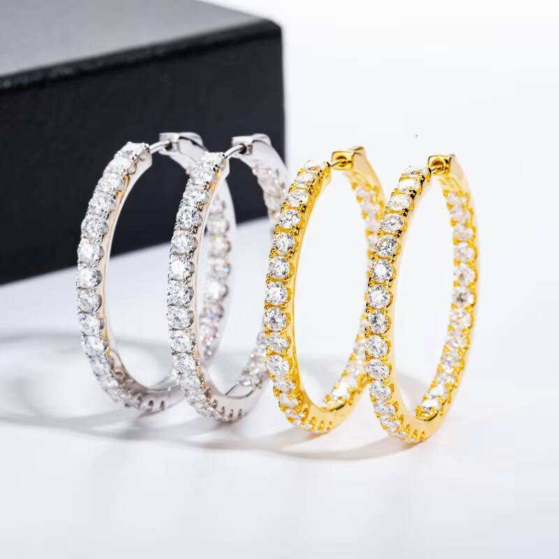 Moissanite Diamond Encrusted Hoop Earrings in Silver/Gold Elegant Diamond Lined Hoop Earrings