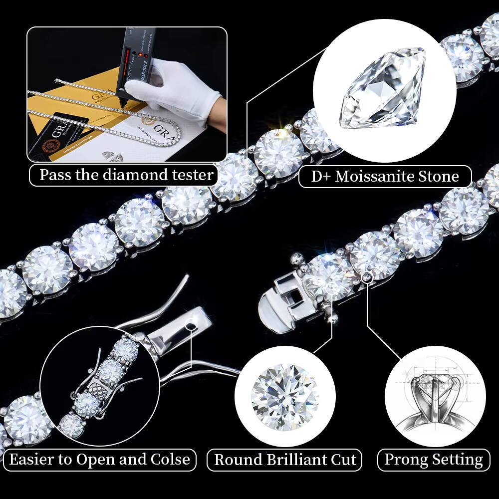 Hip Hop Jewelry Pass Diamond test Marquise square Cluster Moissanite Diamond 925 Sterling Silver Tennis Chain with Side Ice