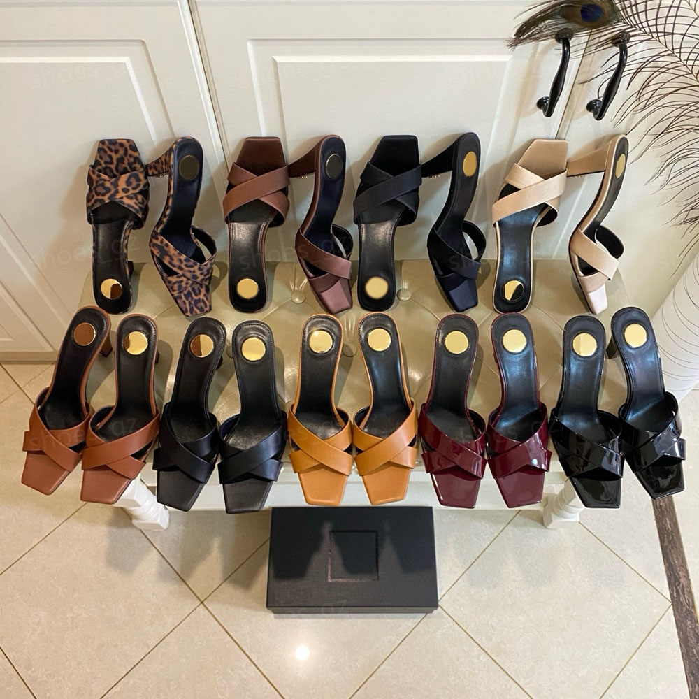 New Criss-crossing block heels Slippers sandals Square toe women's luxury designers leather sole Evening Party shoes Size 35-42