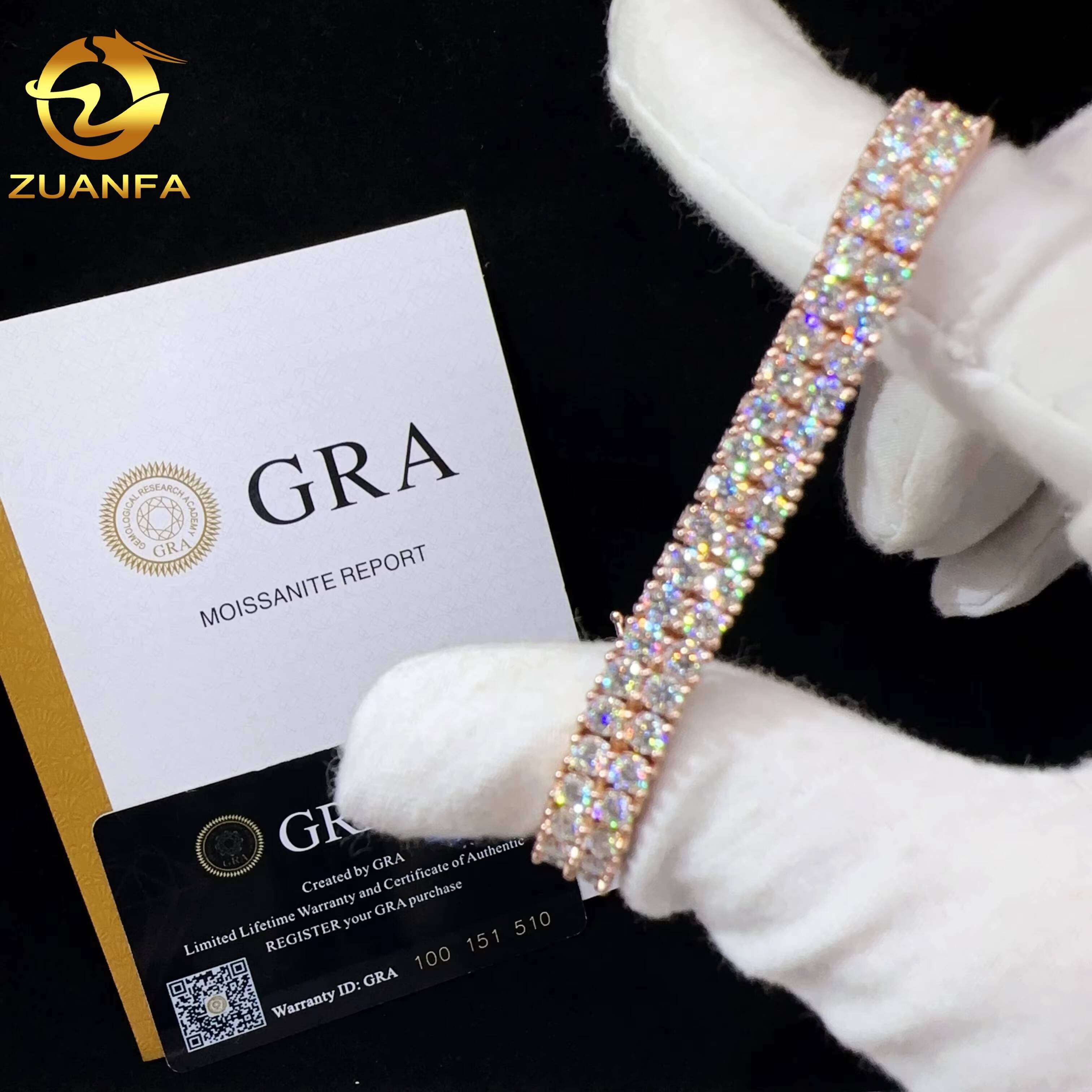 Two Rows Diamond Real Gold Plated Bracelet Sterling Silver 925 Vvs Moissanite Hip Hop Jewelry Lab Diamond Tennis Chain Bracelet