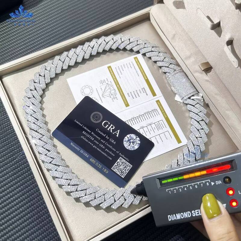 18MM 3 Rows Full D-VVS Ice Out Moissanite Diamond 925 Silver Chains Hip Hop Jewelry Cuban Link Chain Necklace