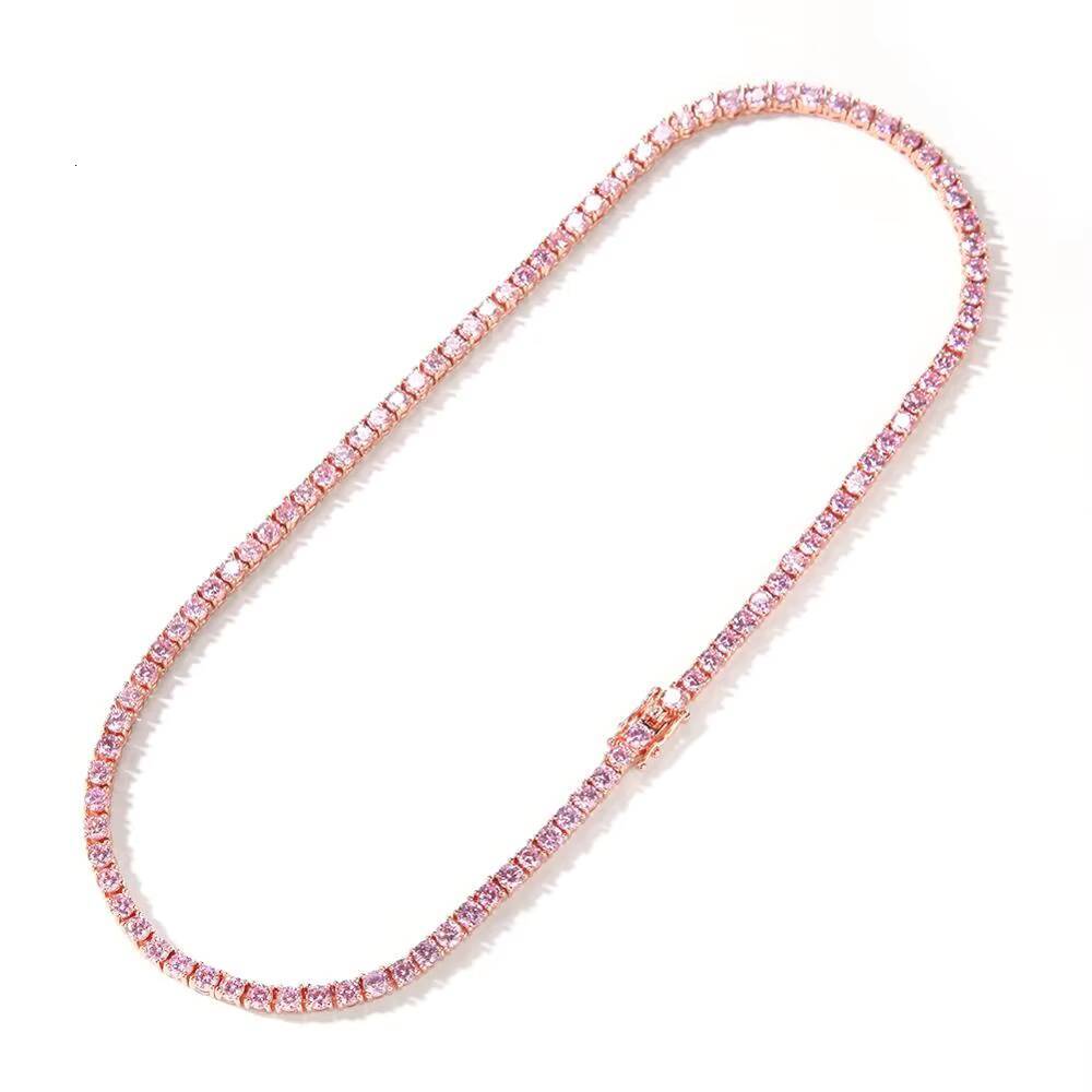 4mm Full Pink CZ Tennis Chain Necklace Cubic Zirconia Women Rapper Choker Necklace Baby Pink Jewelry