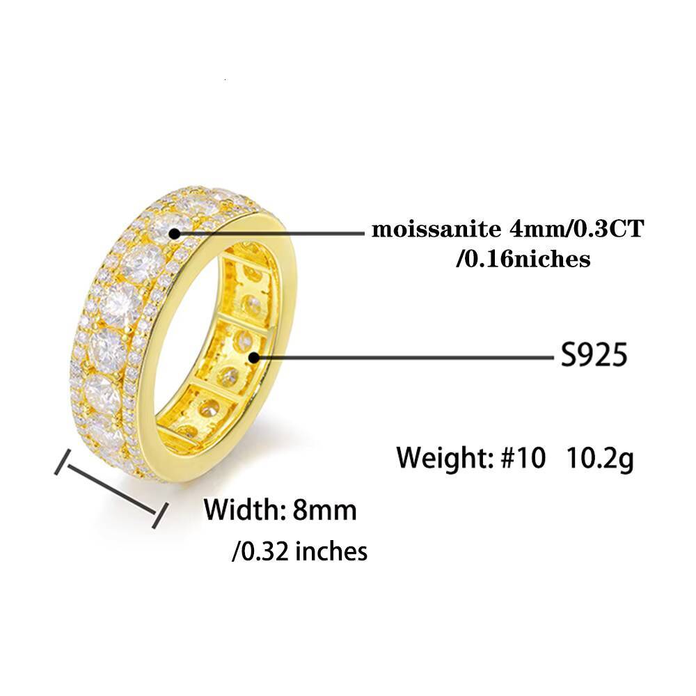 1pc Fashion Fine Jewelry Ring Inlaid Moissanite S925 Sterling Silver Ring Mens Hip Hop Style Shiny Ring