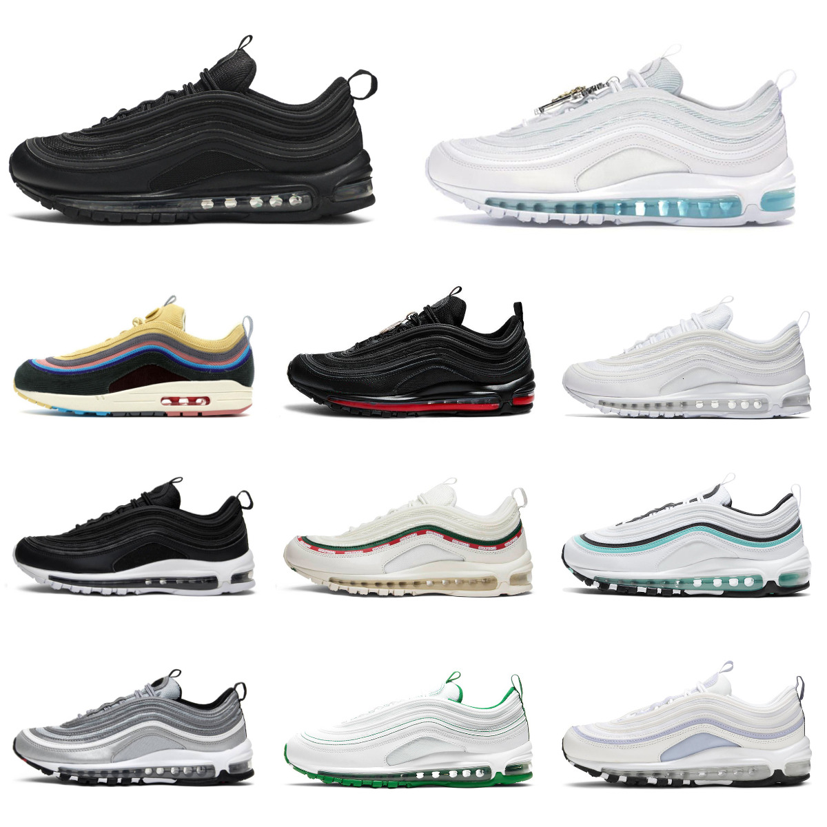 Trainers 97 97s Running Shoes Designers Men Women MSCHFs X INRI Jesus Satan Futura Crucifix Triple Black White Silver Olive Volt Sail Aurora Green Gym Sports Sneakers