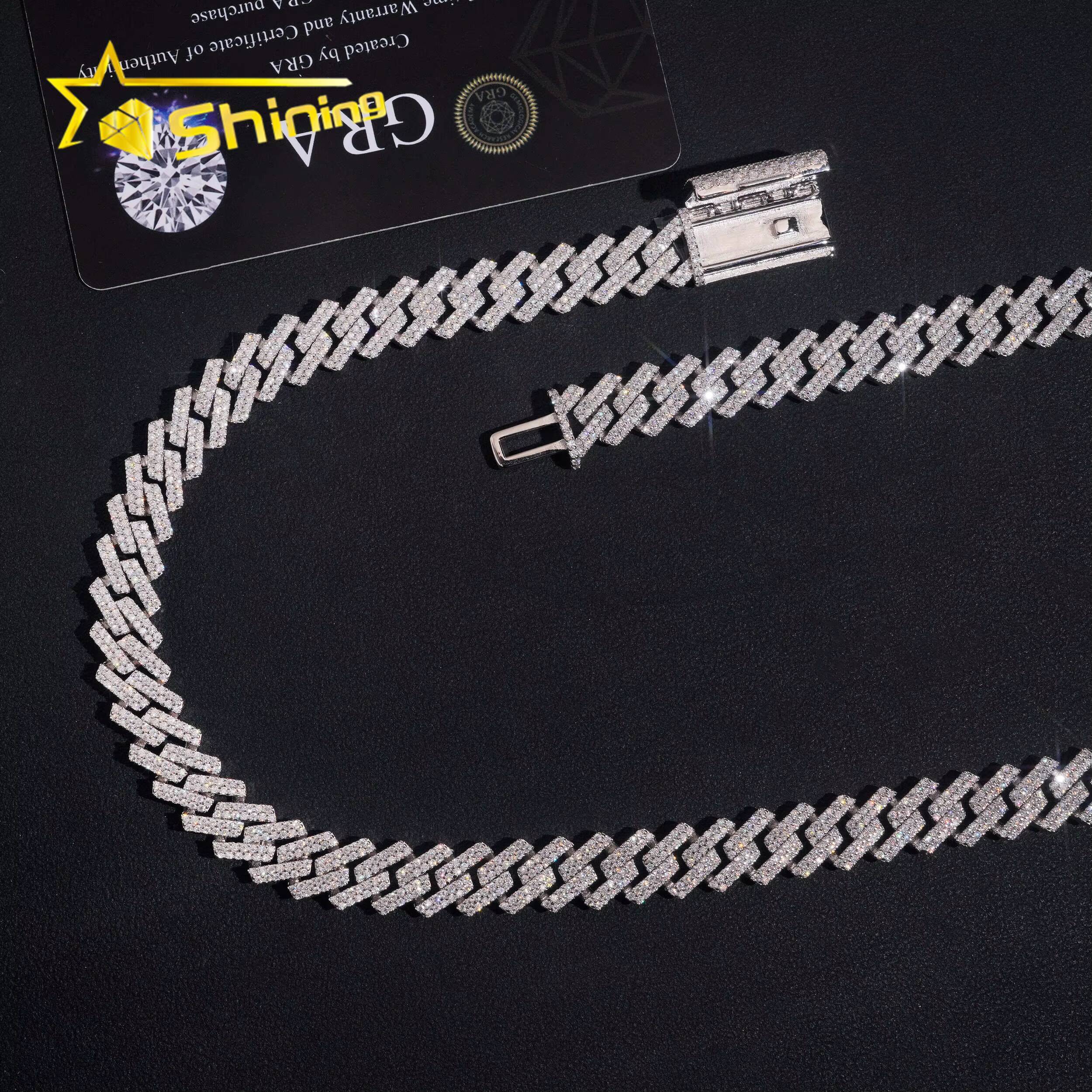 Popular Iced Out 10mm Width 2 Rows Moissanite Cuban Link Hip Hop Jewelry 925 Silver Necklace Custom Cuban Link Chain for Men