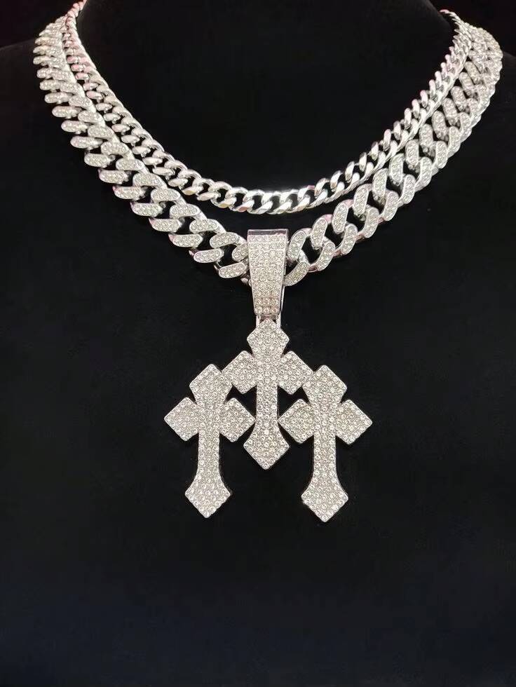 Hip Hop Miami Silver Jewelry for Men Stainless Steel Iced Clasp Link Chain-Cuban Cadena Cubana for Gift Lab Pearl Stones Watches